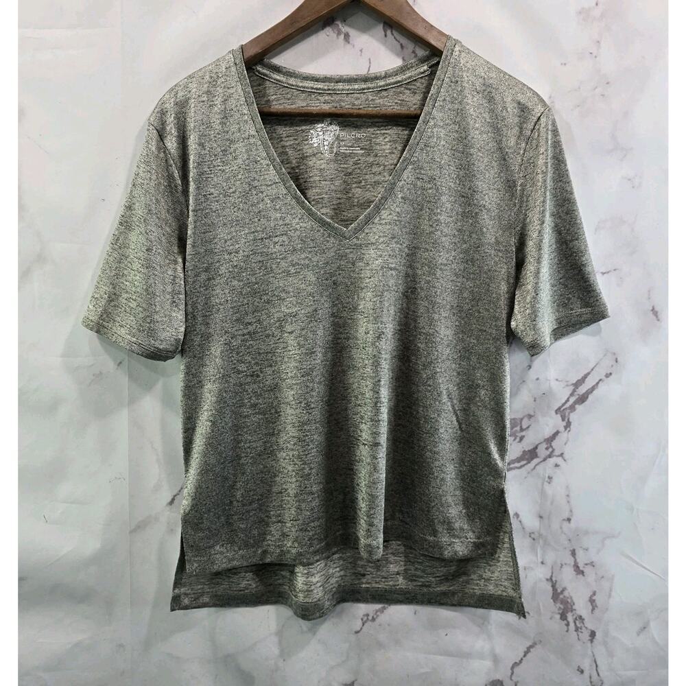 Anthropologie Shirt Womens XS Blouse Tee Silver Shimmer Metallic V Neck Pilcro